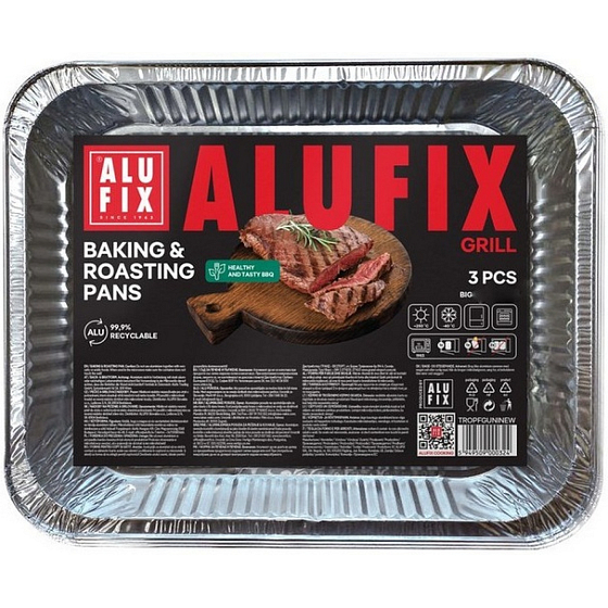 Alufix universelle Aluminium-Grillpfanne 32 x 26 x 4,5 cm, 3 Stück
