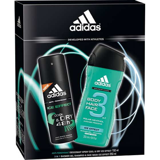 Adidas Ice Effect Antitranspirant Deodorant Spray 150 ml + Duschgel 250 ml, für Männer Kosmetikset
