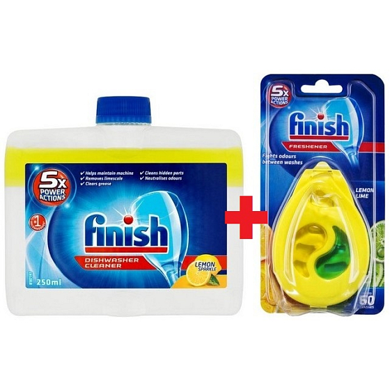 Finish Lemon Geschirrspüler Reiniger 250 ml + Calgonit Finish Lemon und Limette Geschirrspüler Erfrischer 1 Stück