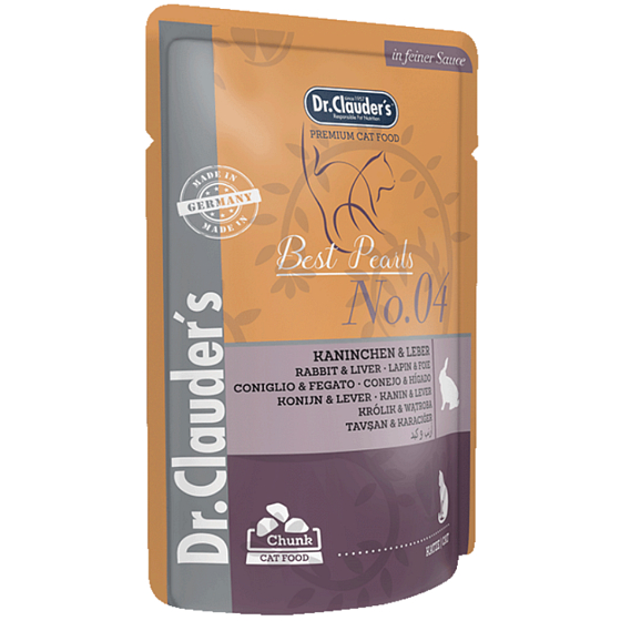 Dr. Clauders Kaninchenfleisch und Leber in Sauce, Alleinfuttermittel mit Fleischstücken für Katzen, Beutel 100 g