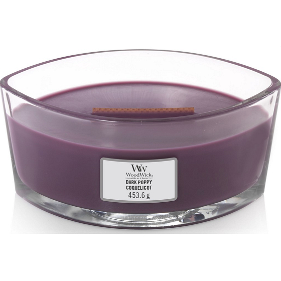 WoodWick Dark Poppy - Mohn-Duftkerze mit breitem Holzdocht und Glasschiffdeckel 453 g