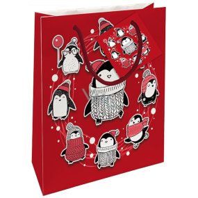 Nekupto Geschenkpapiertüte 14 x 11 x 6,5 cm Weihnachtsrote Pinguine