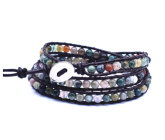 Achat Indianer Lederarmband braun Naturstein Wrap Hand gestrickt Perle 4 mm / 34 + 5 cm cm, Verschluss, fügt Rückstoß und Stärke