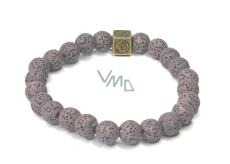 Lava weich lila mit königlichen Mantra Om, Armband elastischen Naturstein, Kugel 8 mm / 16-17 cm, der vier Elemente geboren