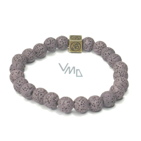 Lava weich lila mit königlichen Mantra Om, Armband elastischen Naturstein, Kugel 8 mm / 16-17 cm, der vier Elemente geboren