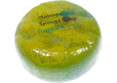 Duftende Kakaoglycerin-Massageseife mit einem Schwamm, der mit dem Duft von Channel Coco-Parfüm in grün-gelben 200 g gefüllt ist