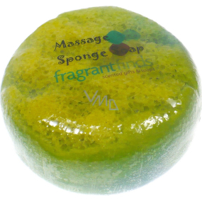 Duftende Kakaoglycerin-Massageseife mit einem Schwamm, der mit dem Duft von Channel Coco-Parfüm in grün-gelben 200 g gefüllt ist