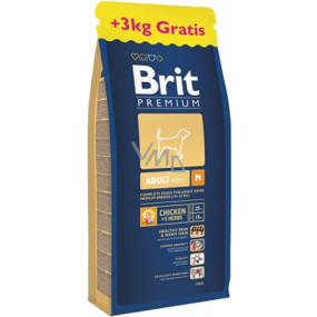 Brit Premium Adult M für erwachsene Hunde mittlerer Rassen 10-25 kg - 15 + 3 kg Komplettes Premiumfutter