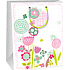 Ditipo Geschenk Papiertüte 26,4 x 13,7 x 32,4 cm weiße rosa und grüne Blumen