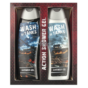 Bohemia Gifts Wash of Tanks 2 x cremefarbenes Duschgel für Kinder mit Bildern von Tanks auf Etiketten 300 ml, Kosmetikset