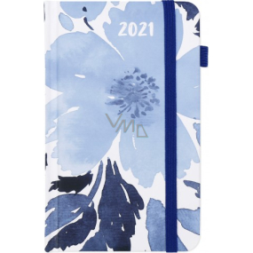 Albi Diary 2021 Tasche mit Gummiband Blaue Blüten 15 x 9,5 x 1,3 cm