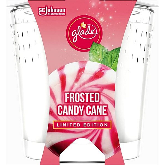 Glade Frosted Candy Cane mit dem Duft von Vanillecreme und Pfefferminz-Duftkerze in einem Glas, Brenndauer bis zu 32 Stunden 129 g