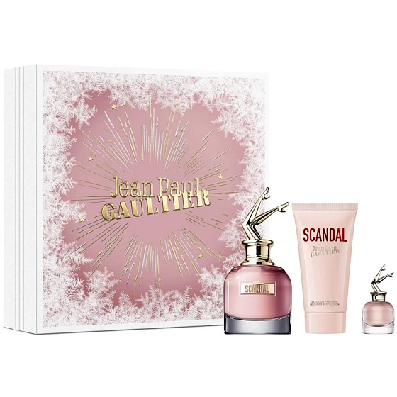 Jean Paul Gaultier Scandal Eau de Parfum 50 ml + Body Lotion 75 ml + Eau de Parfum Miniatur 6 ml, Geschenkset für Frauen