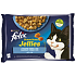 Felix Sensations Jellies Multipack Lachs und Kabeljau in aromatisiertem Gelee, Alleinfuttermittel für ausgewachsene Katzen 4 x 85 g