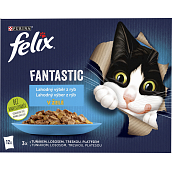 Felix Fantastic Beutel für Katzen mit Lachs, Seezunge, Thunfisch und Kabeljau, 12 × 85 g