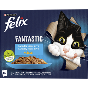 Felix Fantastic Beutel für Katzen mit Lachs, Seezunge, Thunfisch und Kabeljau, 12 × 85 g