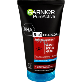 Garnier Pure Active 3in1-Reinigungsgel, Peeling und Maske mit Aktivkohle gegen Mitesser 150 ml