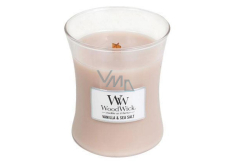 WoodWick Vanilla & Meersalz - Vanille- und Meersalz-Duftkerze mit Holzdocht und Deckelglas Medium 275 g