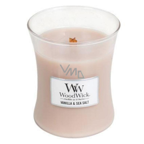 WoodWick Vanilla & Meersalz - Vanille- und Meersalz-Duftkerze mit Holzdocht und Deckelglas Medium 275 g