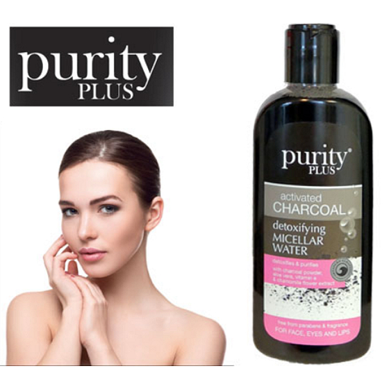 Purity Plus Aktivkohle Aktivkohle, Aloe Vera, Vitamin E und Kamillenblütenextrakt Entgiftendes und reinigendes Mizellenwasser für Gesicht, Augen und Lippen 200 ml