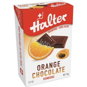Halter Orange Chocolate - Orange mit Schokolade zuckerfreie Bonbons mit natürlichem Süßstoff Isomalt, geeignet für Diabetiker 36 g