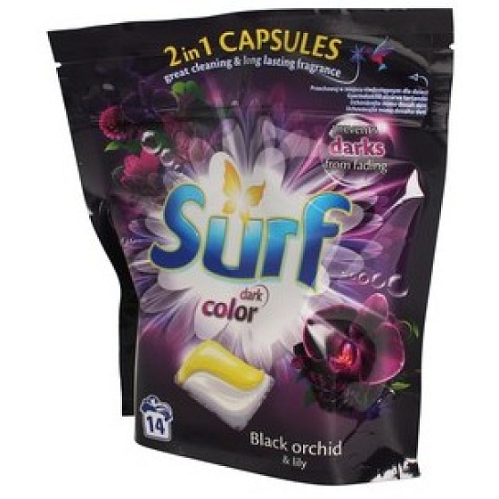 Surf Black Orchid & Lily Kapseln zum Waschen dunkler Kleidung 14 Dosen 337 g
