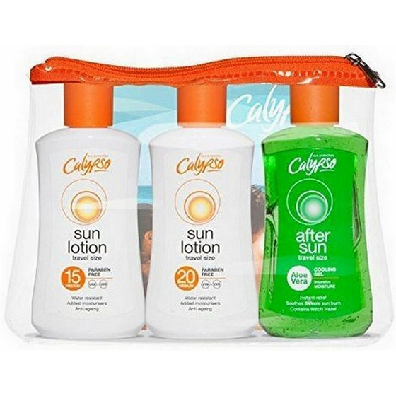 Calypso SPF 15 Sonnencreme 100 ml + SPF 20 Sonnencreme 100 ml + Aloe Vera beruhigend nach Sonnengel 100 ml + Etui, Set, Reisepaket