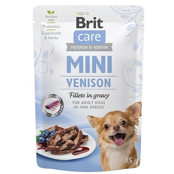 Brit Care Mini Venison Fillets In Gravy komplettes Super-Premium-Futter für erwachsene Hunde kleiner Rassen Beutel 85 g