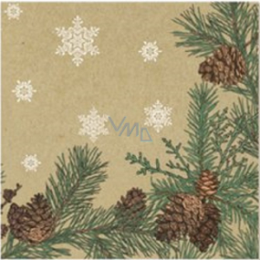 Nekupto Papierservietten 3 Lagen 33 x 33 cm 20 Stück Weihnachten beige Tannennadeln, Tannenzapfen