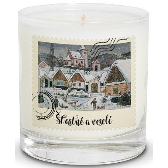 Nekupto Weihnachtskerze Josef Lada Winterlandschaft 7 x 7,5 cm