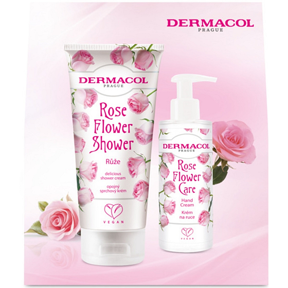 Dermacol Rose Flower - Rose berauschende Duschcreme 200 ml + Handfeuchtigkeitscreme 150 ml, Kosmetikset für Frauen