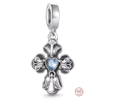 Charm Sterlingové stříbro 925 Kříž s modrým srdcem se symbolikou lásky a míru, přívěsek na náramek náboženství