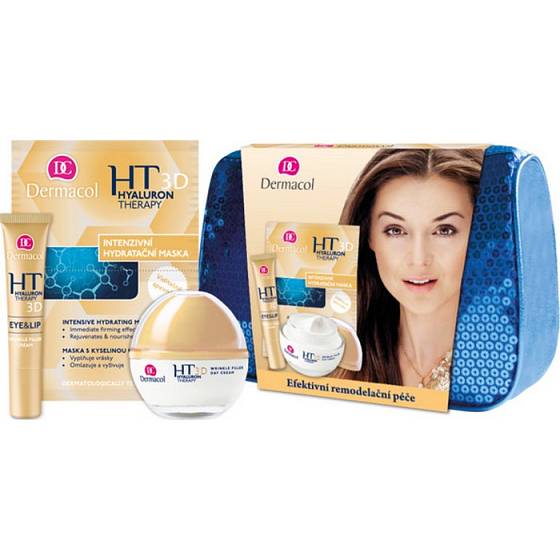 Dermacol Effektive Umbaupflege Hyaluron Umbau-Tagescreme 50 ml + Augen- und Lippencreme 15 ml + Feuchtigkeits- und Umbau-Maske 2 x 8 g + Beutel, Kosmetikset