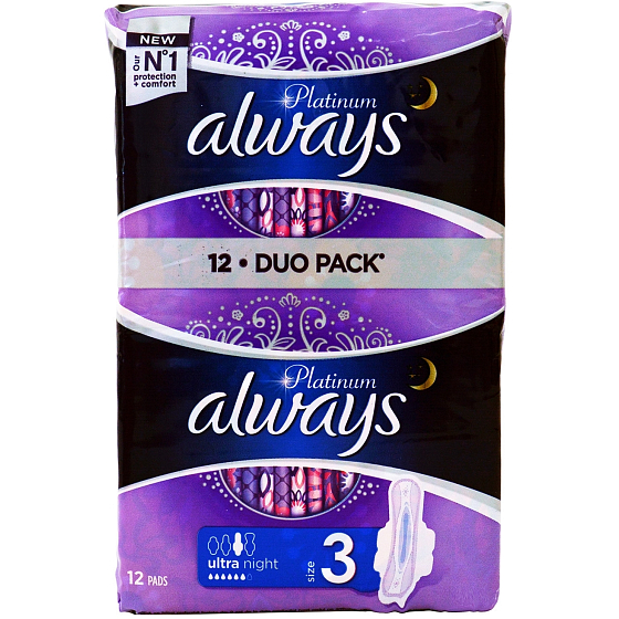 Always Platinum Ultra Night Damenbinden mit Flügeln 2 x 6 Stück