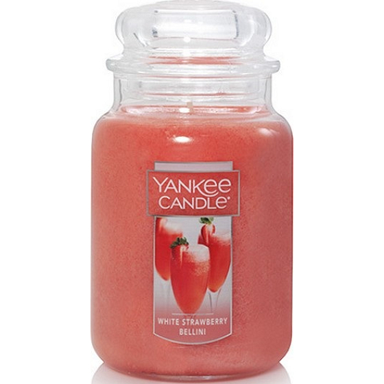 Yankee Candle White Strawberry Bellini - Duftkerze mit weißem Erdbeercocktail Klassisches großes Glas 623 g