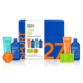 Baylis & Harding Limette und Minze Duschgel 300 ml + Haargel und Shampoo 300 ml + Toilettenseife 150 g + After Shave Balsam 130 ml + Gesichtswasser 130 ml + Badesalz 100 g, Kosmetikset für Männer