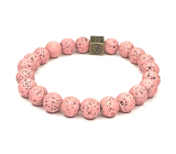 Lava rosa mit königlichem Mantra Om, Armband elastisch Naturstein, Kugel 8 mm / 16-17 cm, geboren von den vier Elementen