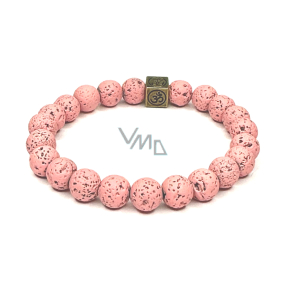 Lava rosa mit königlichem Mantra Om, Armband elastisch Naturstein, Kugel 8 mm / 16-17 cm, geboren von den vier Elementen