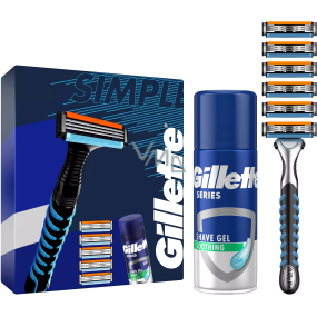 Gillette Soothing Sensitive Rasiergel mit Aloe Vera 75 ml + Sensor3 Herrenrasierer 1 Stück + Ersatzköpfe 6 Stück, Kosmetikset für Männer