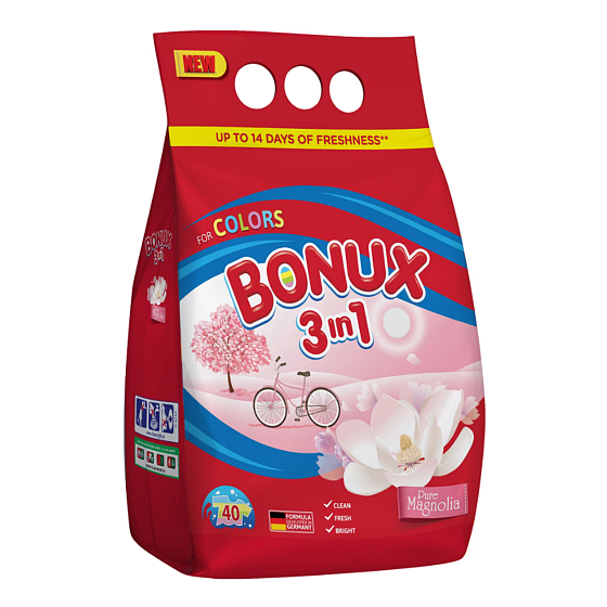 Bonux Color Pure Magnolia 3in1 Waschpulver für Buntwäsche 40 Dosen 3 kg