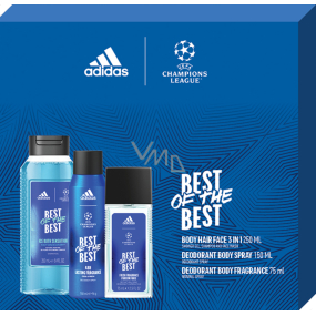Adidas UEFA Champions League Best of The Best parfümiertes Deo-Glas 75 ml + Duschgel 250 ml + Deo-Spray 150 ml, Kosmetik-Set für Männer