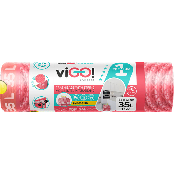 viGO! Premium Müllsäcke, ziehharmonika, duftend, 26 µ, 54 × 62 cm, 35 l, 15 St.
