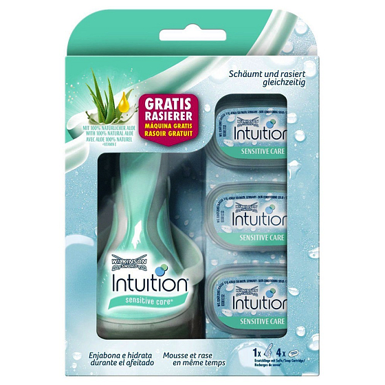Wilkinson Intuition Naturals Sensitive Care 4-Klingen-Rasierer für Frauen + Ersatzkopf 4 Stück, Kosmetikset
