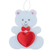 Teddybär aus Filz mit weißem Herz zum Aufhängen 6,5 cm