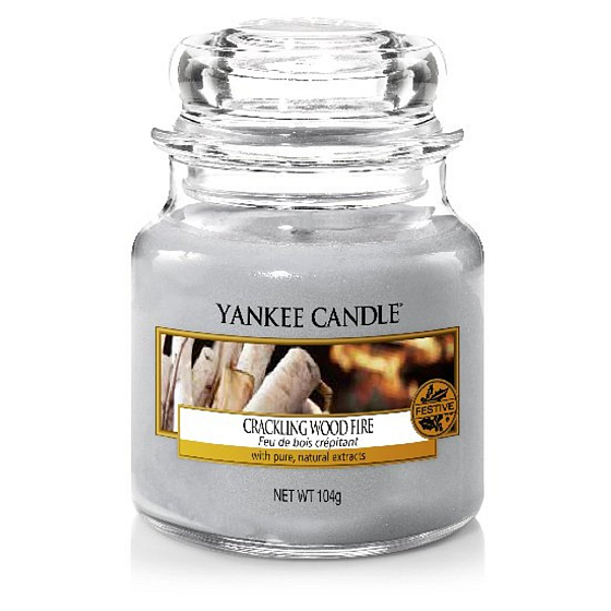 Yankee Candle Crackling Wood Fire - Knisterndes Feuer im Kamin Duftkerze Klassisches kleines Glas 104 g