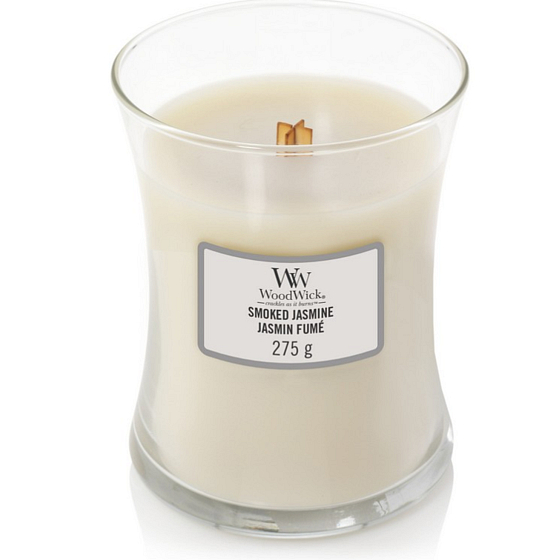 WoodWick Smoked Jasmine - Duftkerze mit Holzdocht und Deckglas mittel 275 g