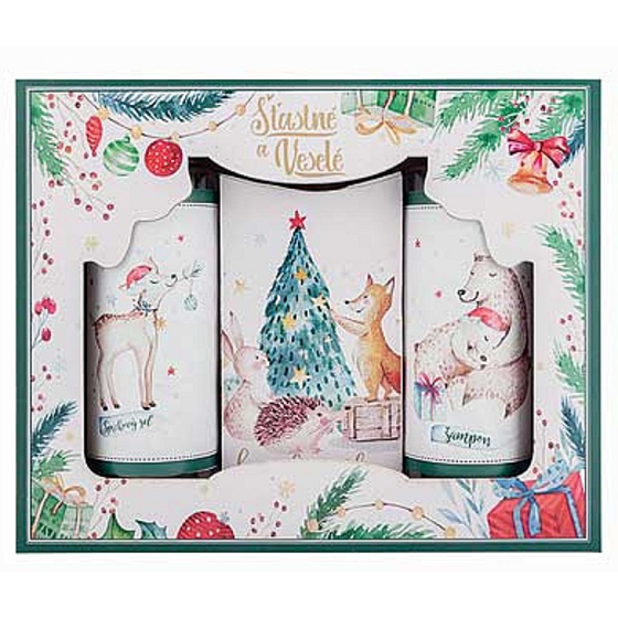 Böhmen Geschenke Weihnachten Happy and Merry Duschgel 100 ml + Shampoo 100 ml + Seife 110 g, Kosmetikset