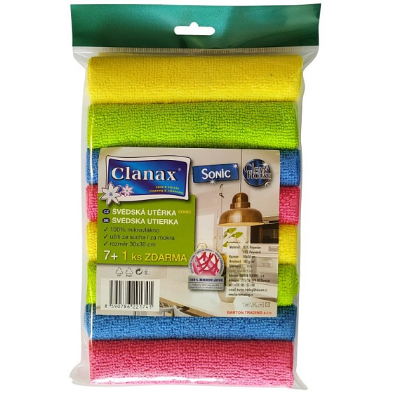 Clanax Sonic Schwedisches Mikrofasertuch, Farbmischung 30 x 30 cm 180 g/m2 8 Stück