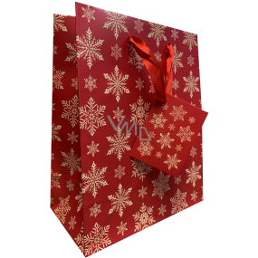 Ditipo Geschenkpapiertüte 22,5 x 17,5 x 10 cm Weihnachten rot, Schneeflocken
