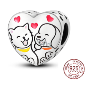 Sterling Silber 925 Katze und Hund Herz Perle für Haustier-Armband